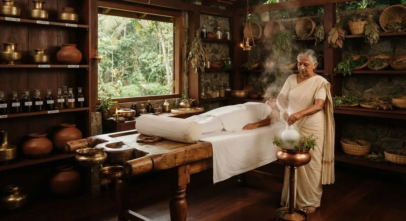 An authentic Ayurvedic treatment room